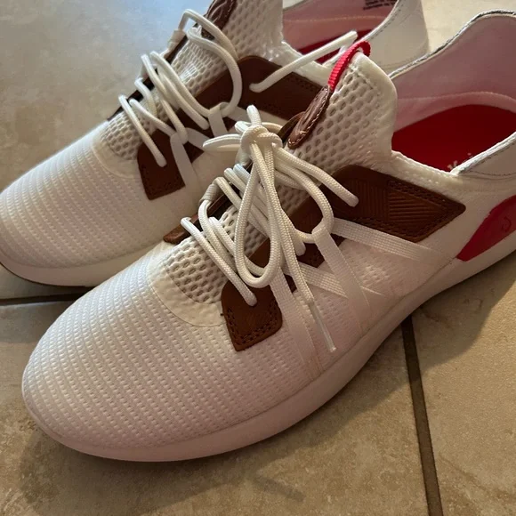 Olukai White and Brown Sneakers with Red Accents— never worn - Picture 5 of 7